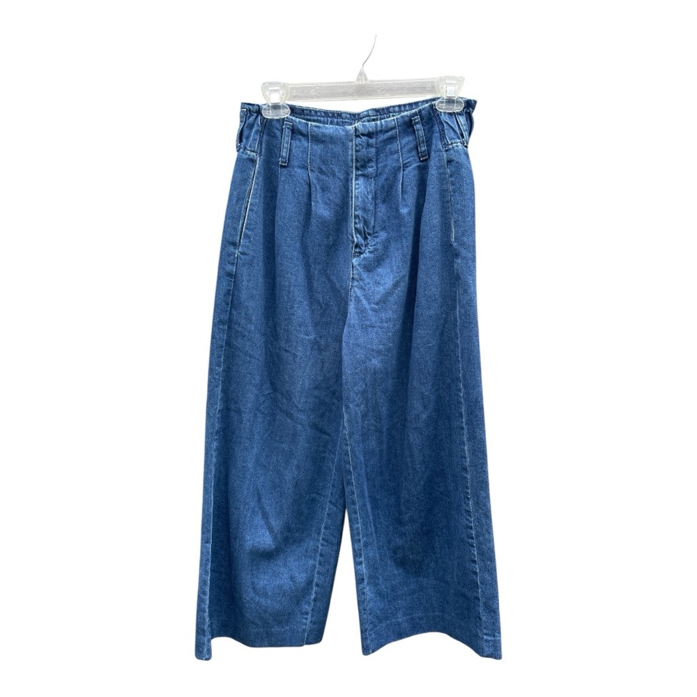 Zara TRF Cropped Wide Leg Jeans High Rise Pleated Elastic Back Denim Size 4